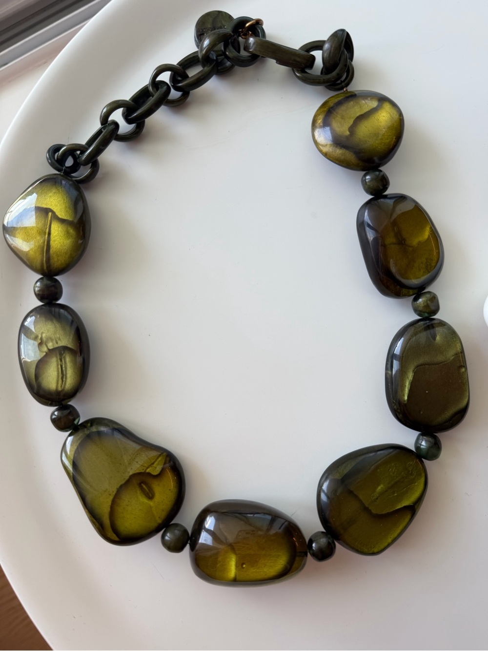 Dominique Denaive Olive Green Resin Statement Necklace
